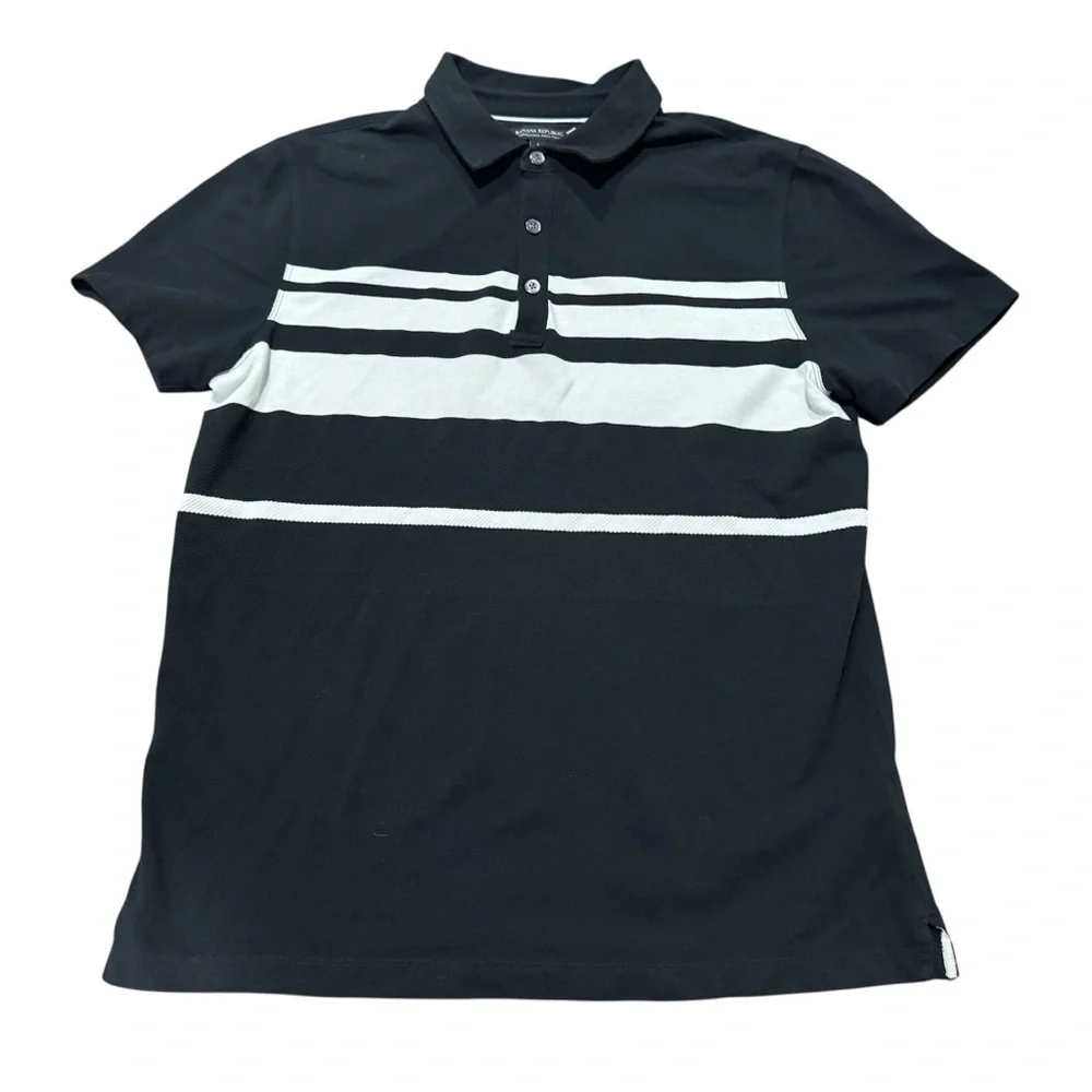 Banana Republic Performance Pique Polo Short Sleeve Black White Size Large